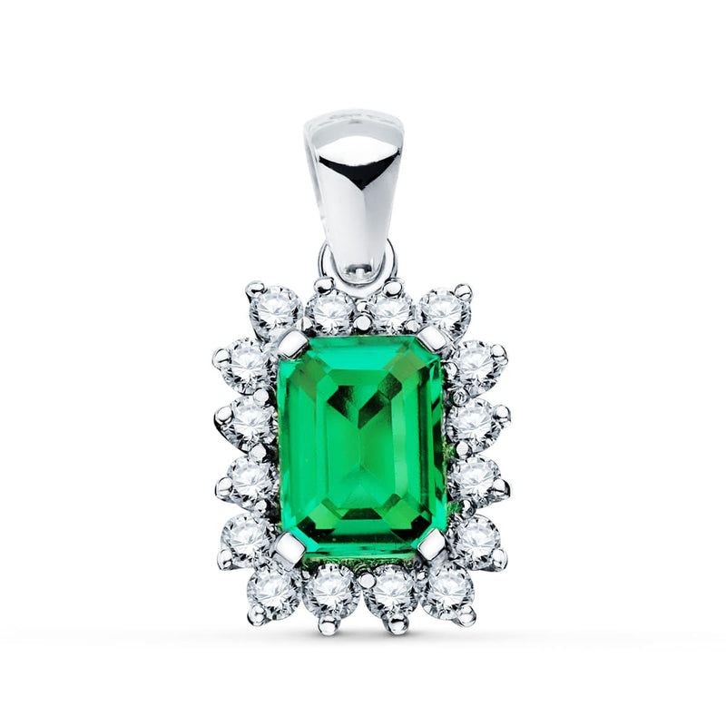 18K O.White Emerald Pendant 1.50 Qt. 16 Diamonds 0.56 Qts. Yes-H. 13x11mm