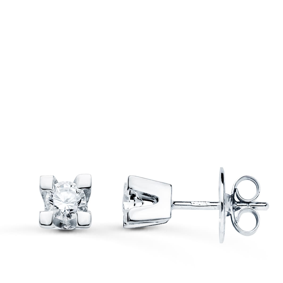 18K White Gold Earrings Diamonds 0.30 Cts SI-H 4.5x4.5 mm