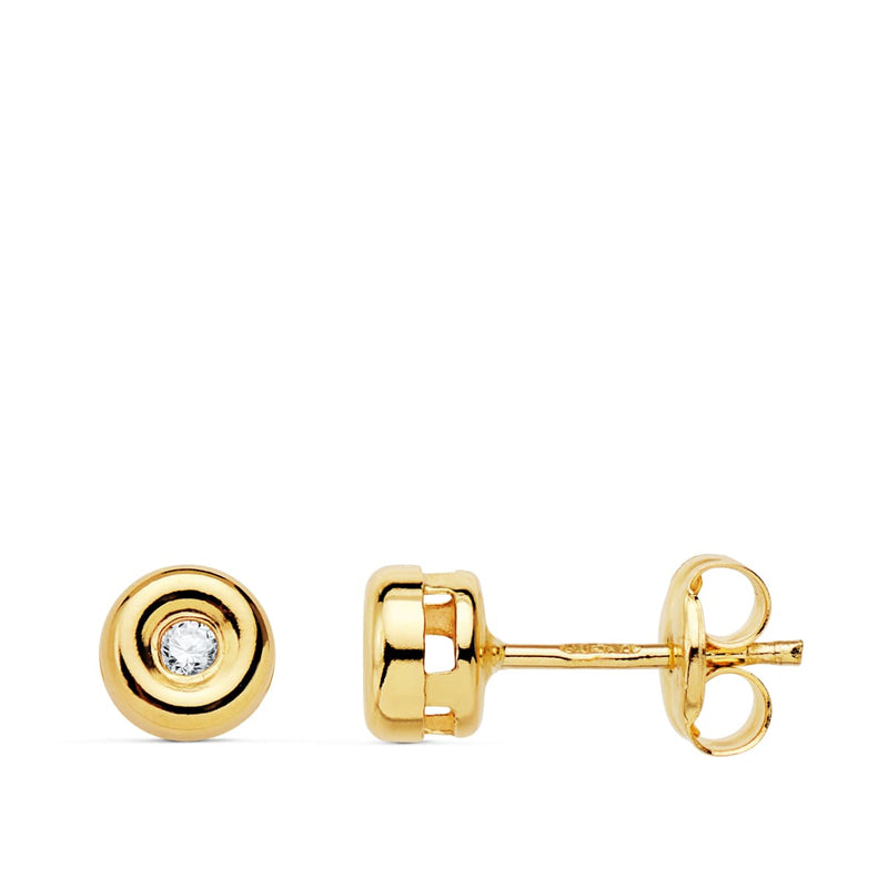 18K Pendientes Oro Amarillo Diamantes Talla Brillante 4.5mm 0.05 Qts.