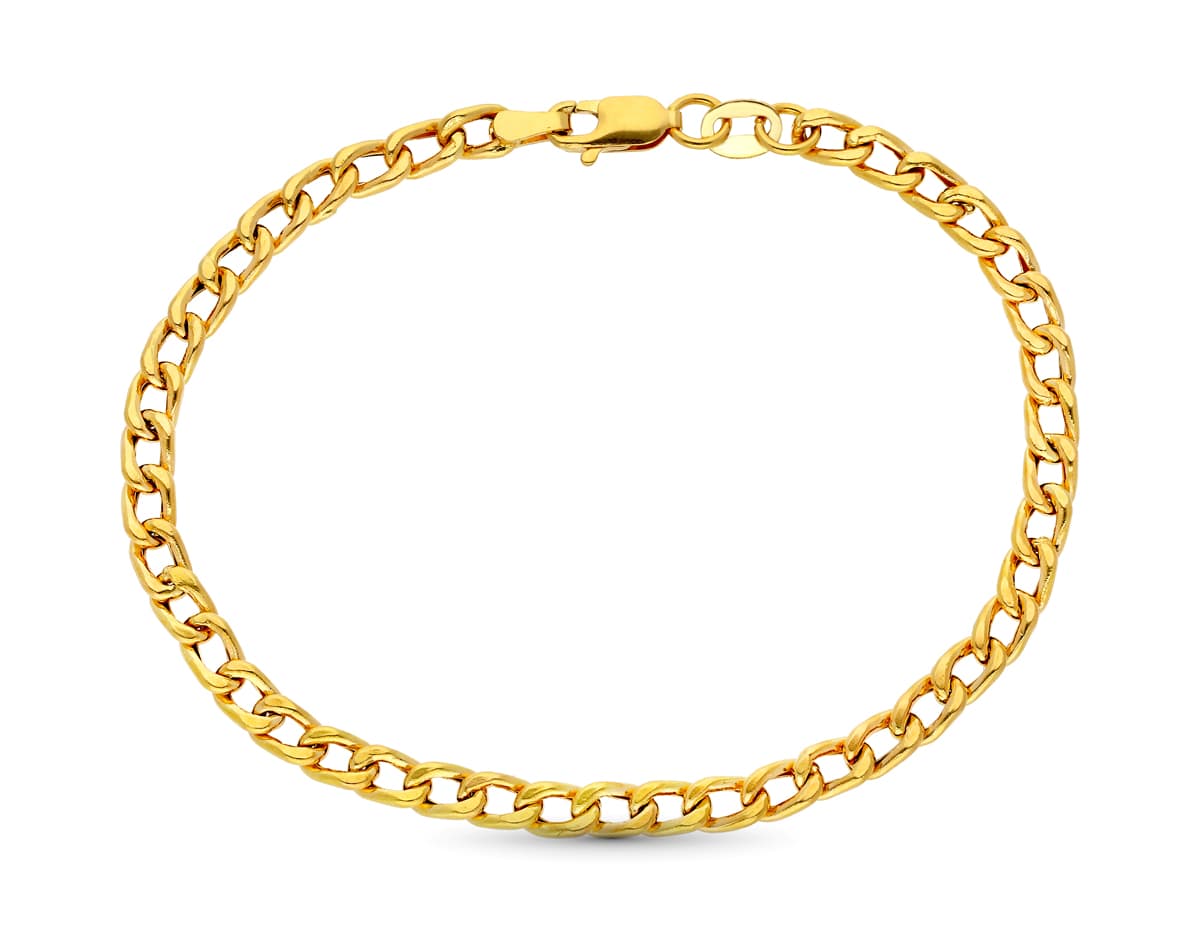 18K Yellow Gold Hollow Bracelet Bearded Link 18.5 cm 3 mm