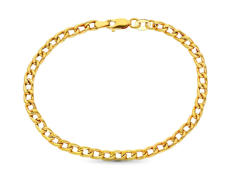 18K Yellow Gold Hollow Bearded Link Bracelet 18.5 cm 3 mm