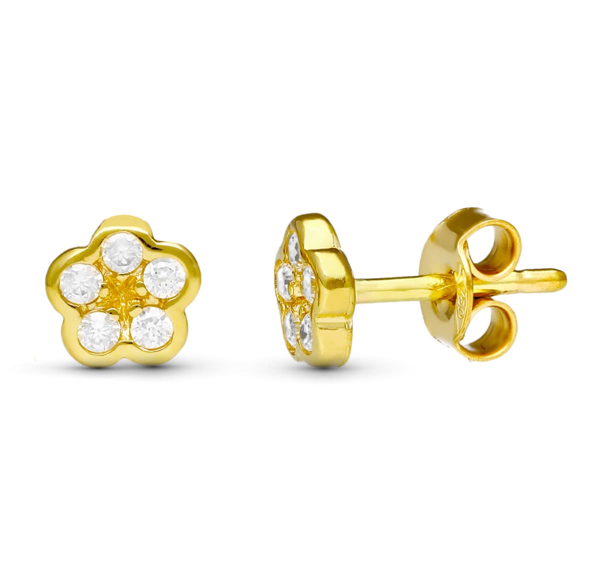 18K Yellow Gold Flower Earrings 6X6 mm