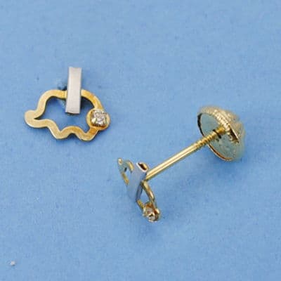 18K Bicolor Gold Elephant Earrings 6X6 mm