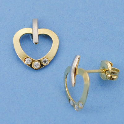 18K Bicolor Gold Heart Earrings 11X8 mm