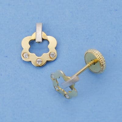 18K Bicolor Gold Flower Earrings 8X6 mm