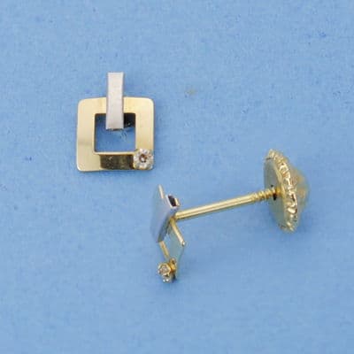 18K Bicolor Gold Square Earrings 6X5 mm
