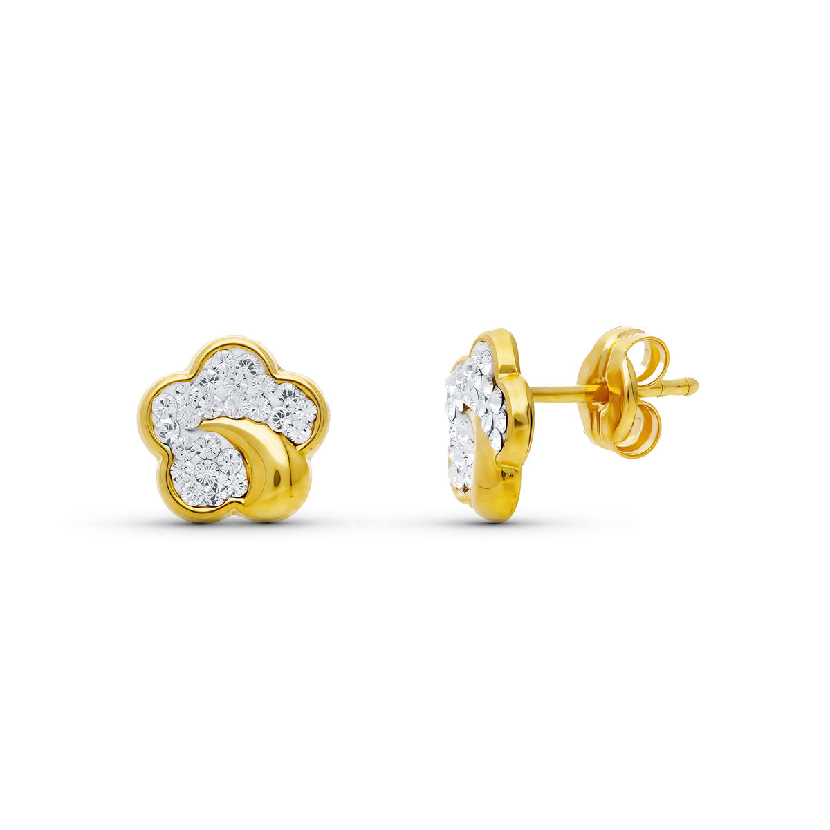 18K Yellow Gold Flower Zirconia Earrings 7X7 mm