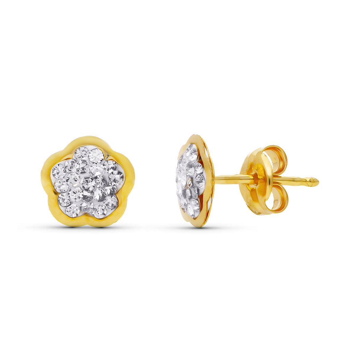 18K Yellow Gold Flower Earrings 6X6 mm impression