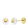 18K Yellow Gold Pearl and Heart Earrings Thread 5 mm