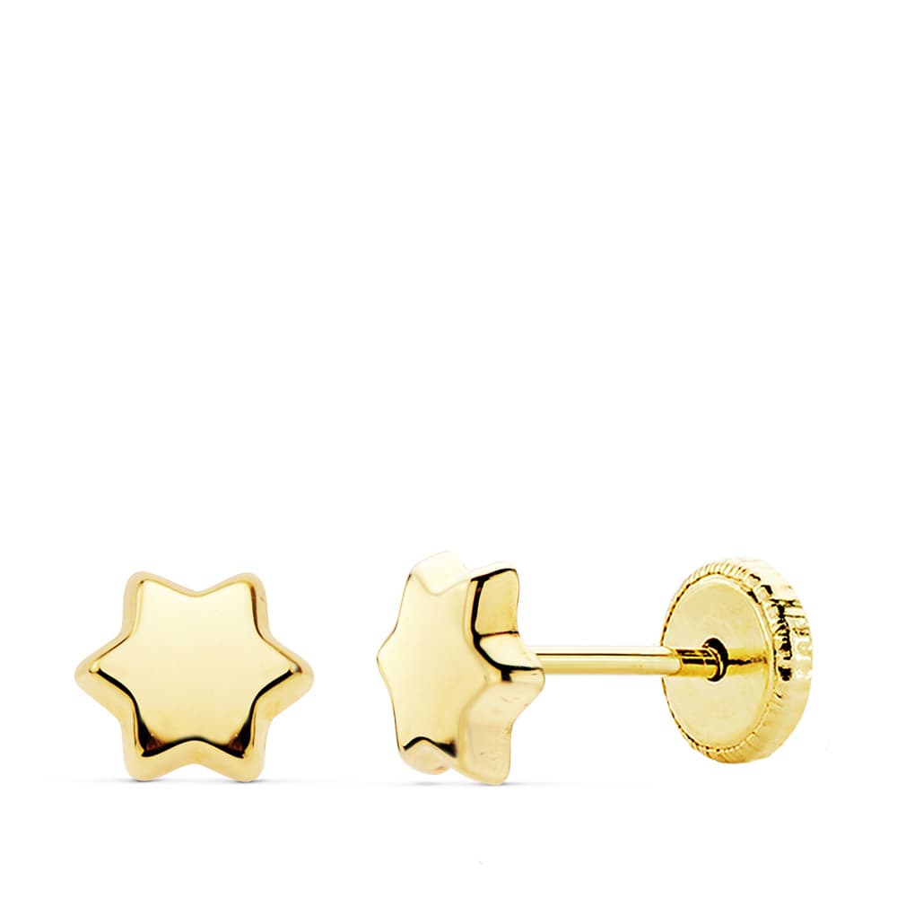 18K Yellow Gold Earrings Smooth Star 6X6 mm