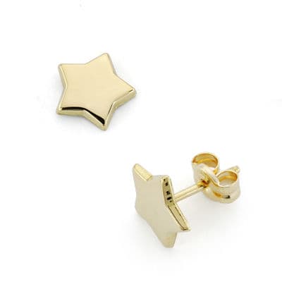 18K Yellow Gold Star Press Earrings. 8 mm