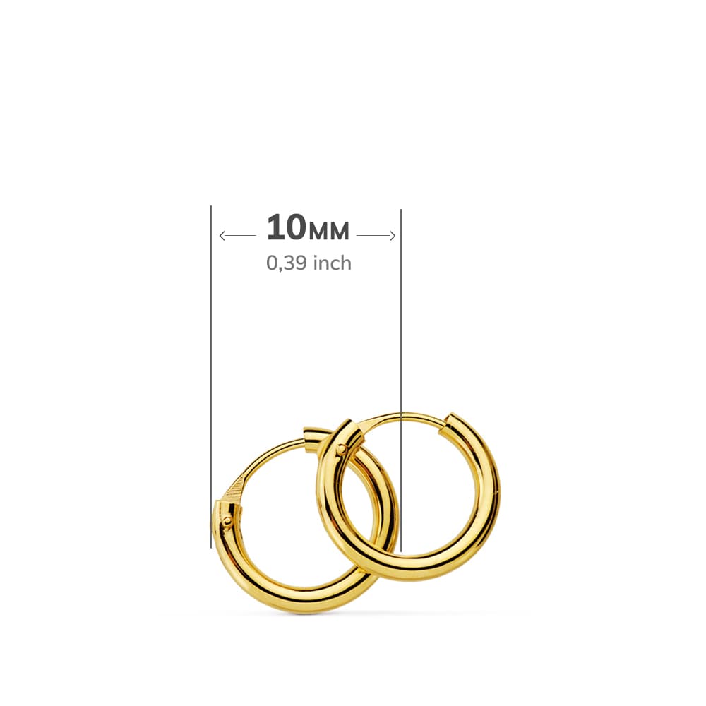 18K Orecchini Rotondi Lisci Leggeri 10x1.50 mm