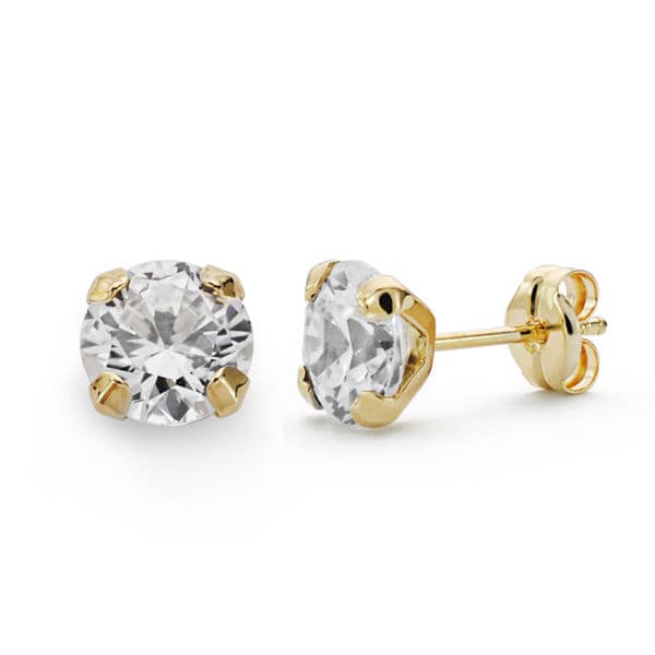 18K Yellow Gold Claw Earrings Zirconia 7 mm