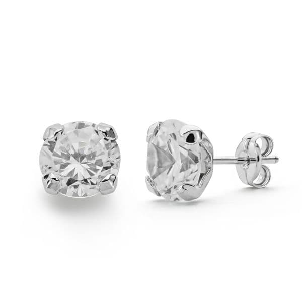 18K White Gold Claw Earrings Zirconia 7X7 mm