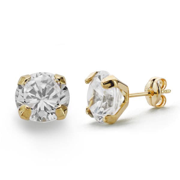 18K Yellow Gold Claw Earrings Zirconia 7.5 mm