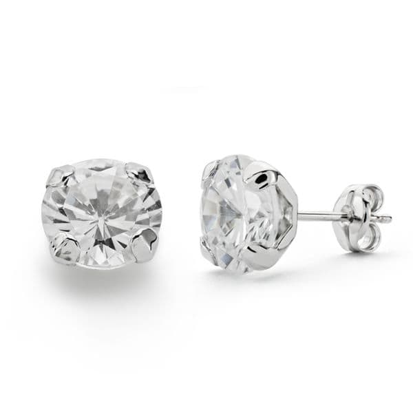 18K White Gold Claw Earrings Zirconia 7.5 mm