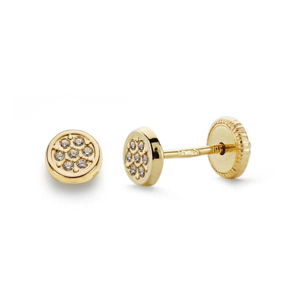 18K Yellow Gold Round Zirconia Earrings 4.5 mm