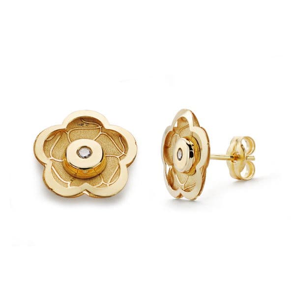 18K Ohrringe Gelbgold Blume Zirkon 10X10 mm