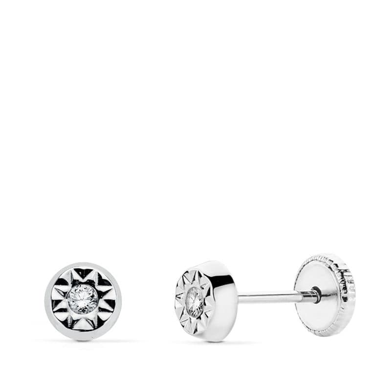18K Earrings Cubic Zirconia White Gold 5 mm