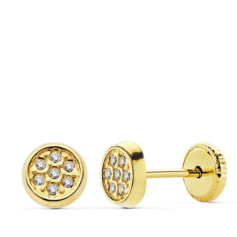 18K Boucles d'oreilles Or Jaune Zirconiums Vis 5.5 mm