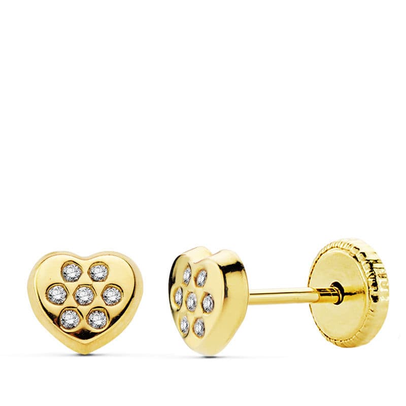 Boucles d'oreilles 18K Or Jaune Cœur Zirconiums 5X5.5 mm