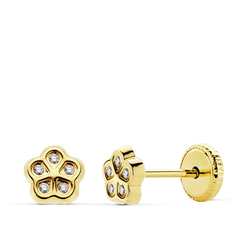 Boucles d'oreilles 18K Or Jaune Fleur Zirconias 5.5 mmrosca
