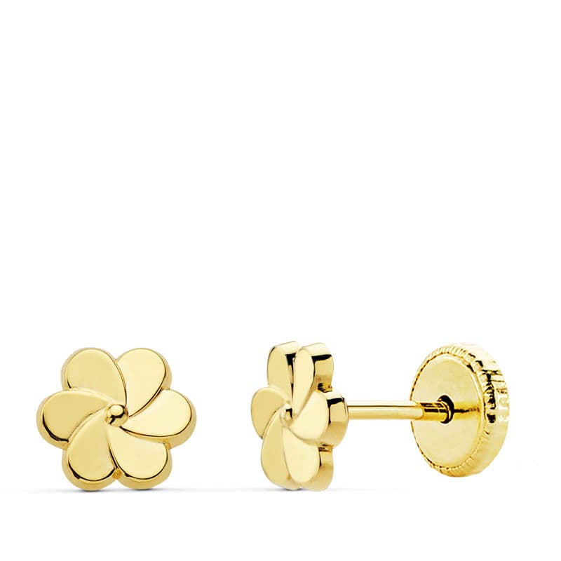 Boucles d'oreilles 18K Or Jaune Fleur Pétales 6X6 mm