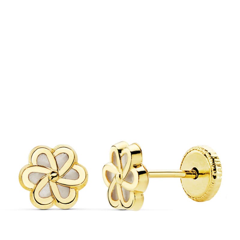 18K Flower Mother-of-Pearl Earrings 6X6 mm