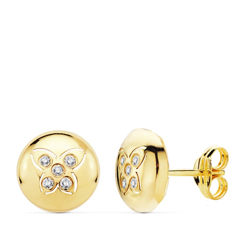 18K Yellow Gold Butterfly Earrings with 8.5 mm Zirconia