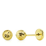 18K Yellow Gold Earrings Carved Ball 5 mm Thread