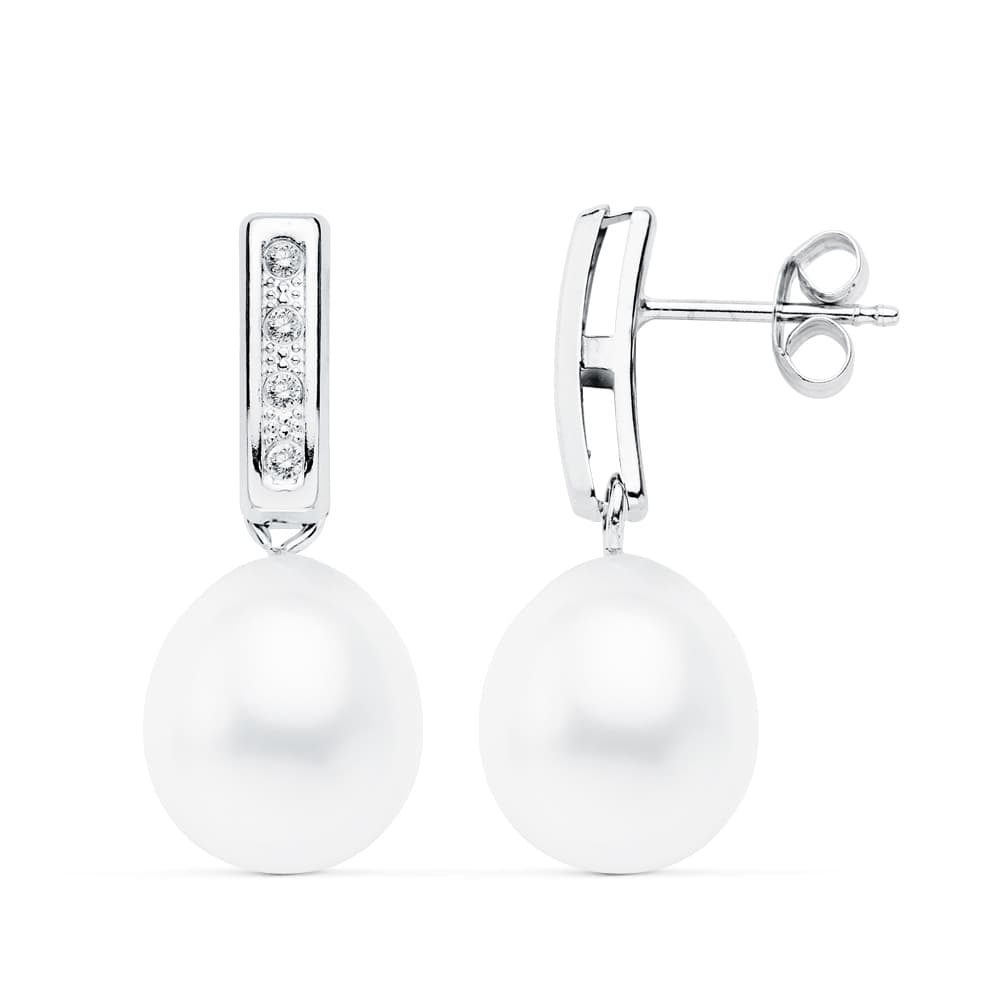 18K White Gold Pearl Earrings 24x9 mm