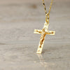 18K Yellow Gold Cross With Carved Christ 34x19 mm