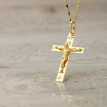 18K Yellow Gold Cross With Carved Christ 34x19 mm