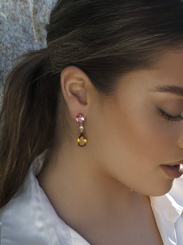 Silver Colored Stone Earrings in Orange Tone