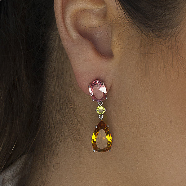 Silver Colored Stone Earrings in Orange Tone