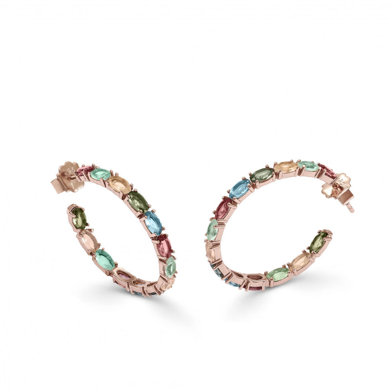 Pendientes aros con piedras de talla oval diseño multicolor