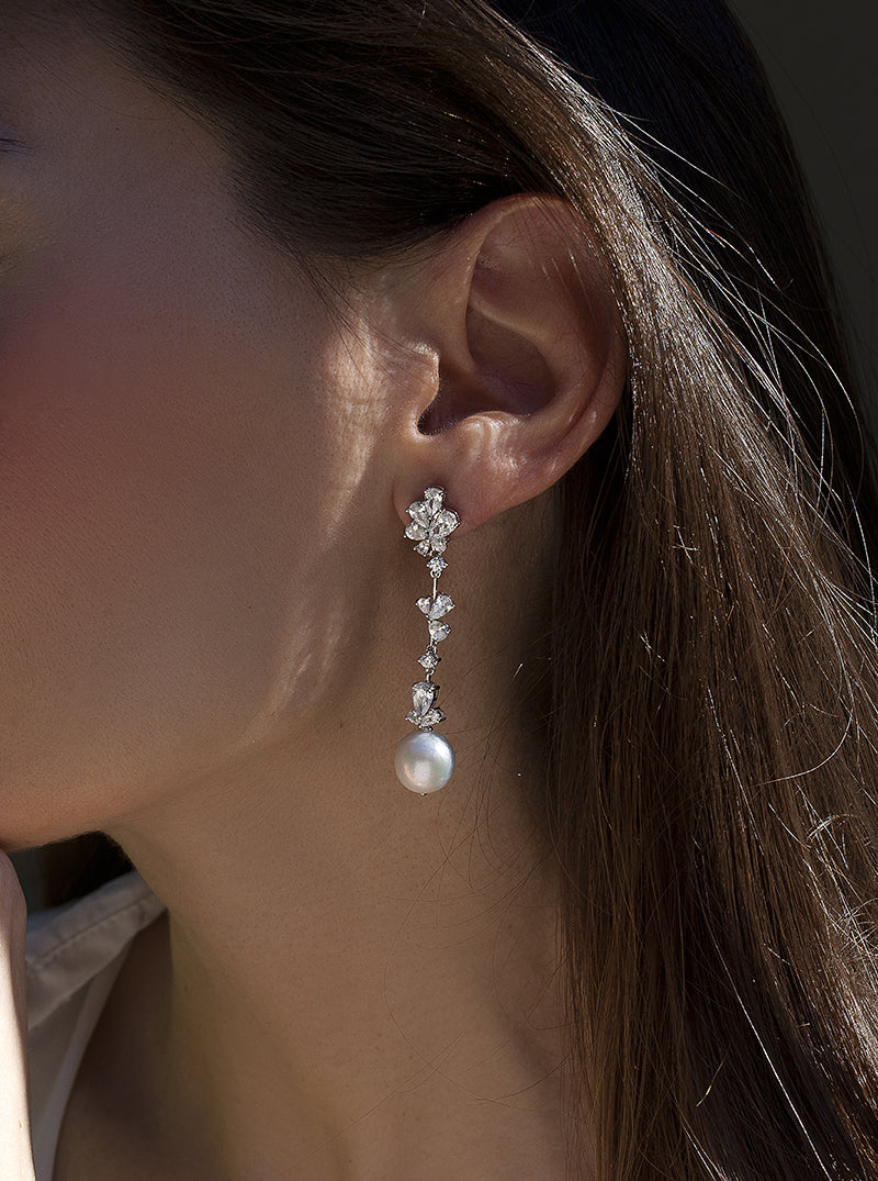 Long Silver Pearl Earrings