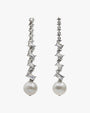 Pendientes largos de novia en plata con circonitas rectangulares y perla barroca