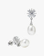 Pendientes de plata con flor de circonitas y perla natural barroca