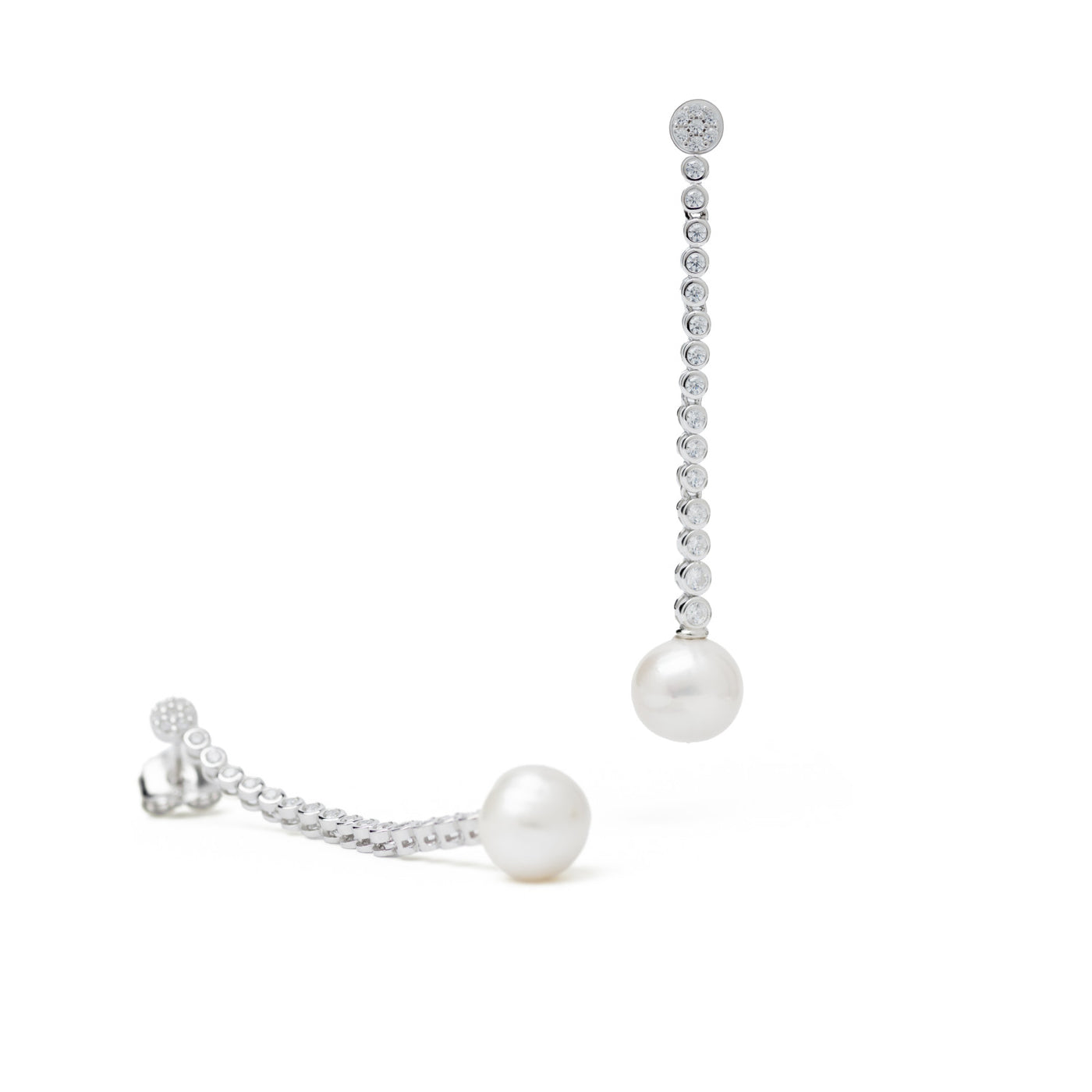 Long Pearl Earrings Silver Elegant Design with Zirconia