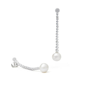 Long Pearl Earrings Silver Elegant Design with Zirconia