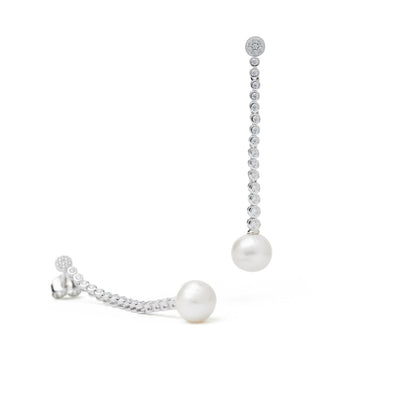 Pendientes Largos Perlas Plata Diseño Elegante con Circonitas