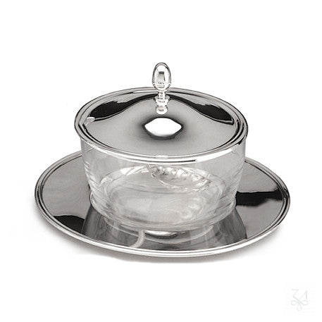 Quesero Inglés redondo de plata de ley 925 con cuenco de cristal