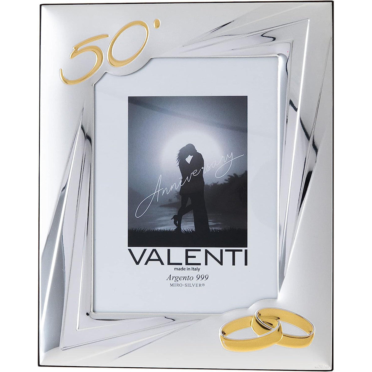 Silver Photo Frame 50th Anniversary Golden Wedding Rings