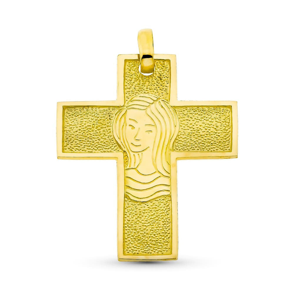 18K Yellow Gold Virgin Cross 30x25 mm