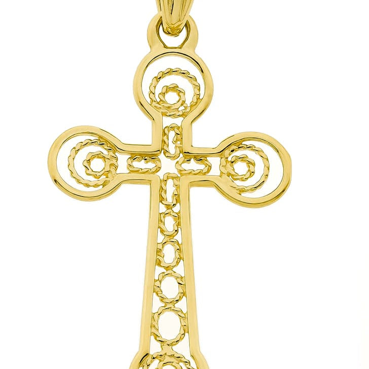 18K Yellow Gold Filigree Cross 37x22 mm