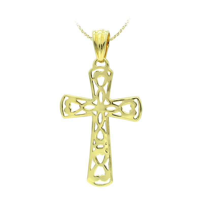 18K Yellow Gold Filigree Cross 35x23 mm