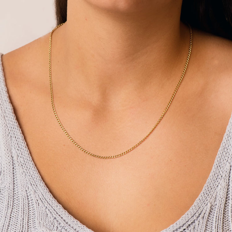 18K Yellow Gold Hollow Curb Chain Width: 2mm Length: 50 cm