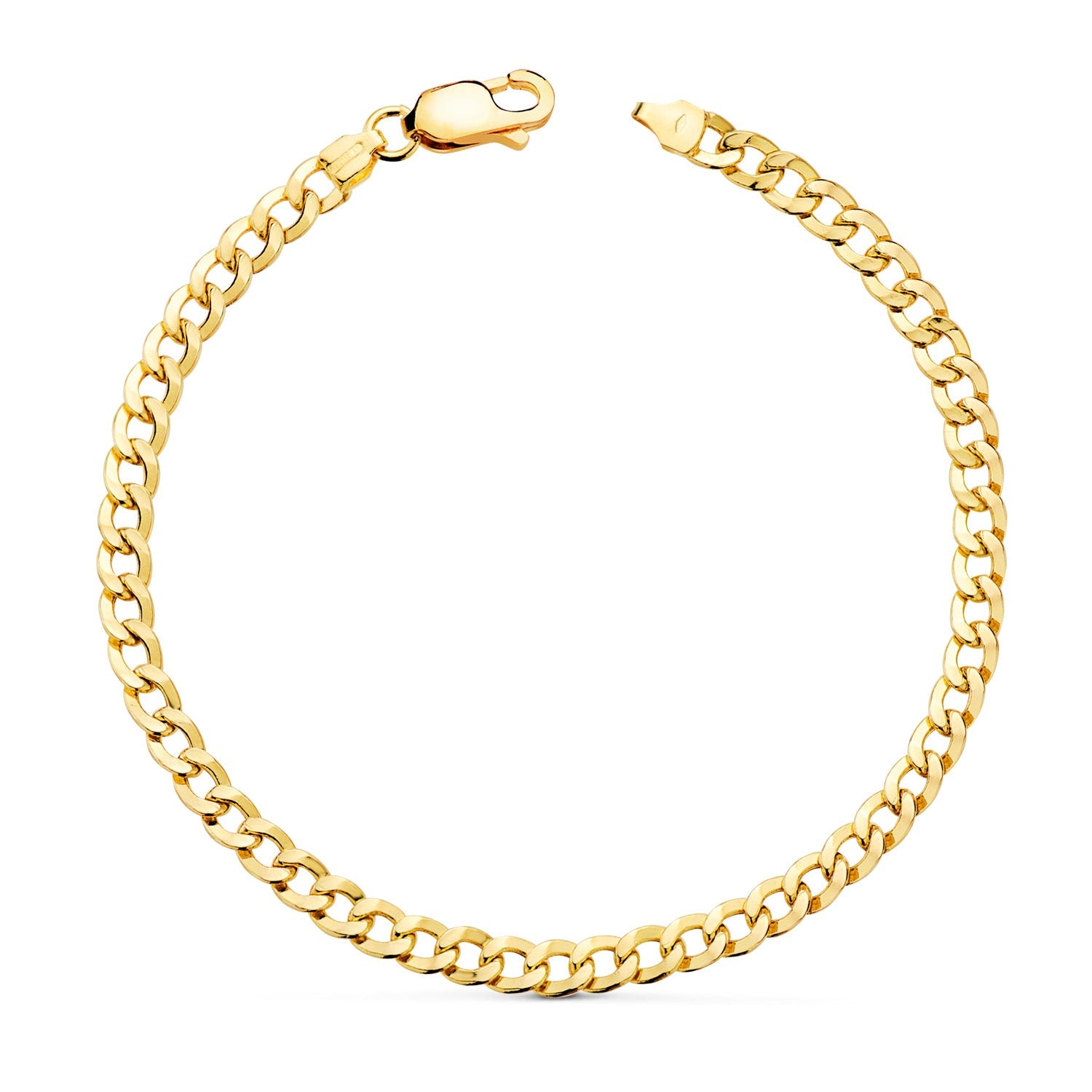 18K Yellow Gold Flat Hollow Barbada Bracelet Length: 19 cm