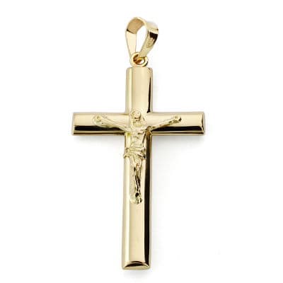 18K Cross With Christ Oval Stick. 31x17mm